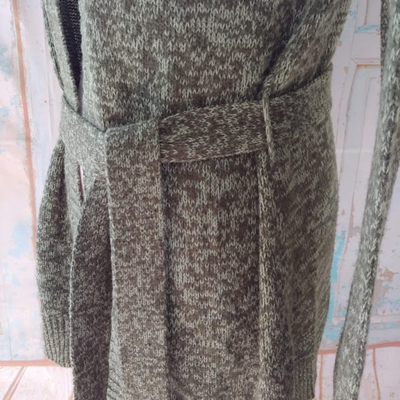 Derek Heart long sleeve hooded  knit cardigan duster sweater w tie/M/green - Picture 6 of 11